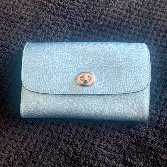 Coach Metallic Skyblue Leather
Chain Crossbody Bag- F22828 - Picture 3 of 12